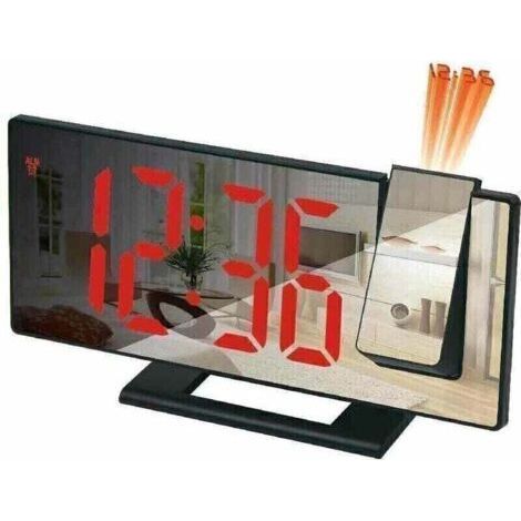 Projector Alarm Clock, 180° Projection Alarm Clock, Digital Clock with LED Mirror Screen, USB Port, Snooze, 4 Brightness Levels, 12/24 Hours (Black Case with Red Text), (1/5)