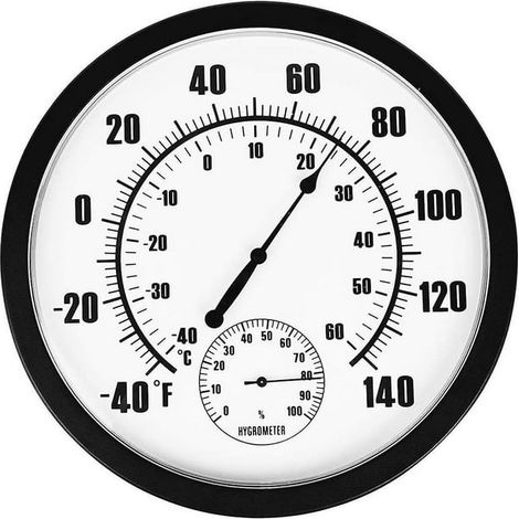 Thermomètre-hygromètre mural rond 25cm, horloge intérieur/extérieur pour jardinage, laboratoire et pharmacie - Cadran de température et humidité, usage professionnel (1/5)