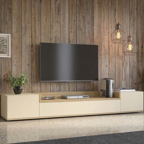 Mueble para TV Oxanna, 3 estantes, 3 puertas Made in Italy, 4 espacios, 200x35x30h cm Blanco Cachemira (1/5)