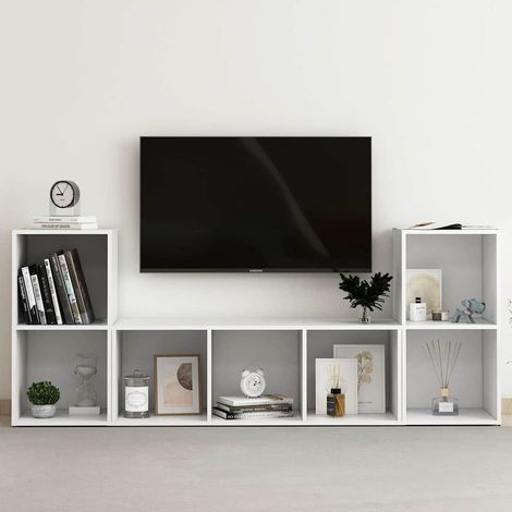 vidaXL 3 Piece TV Cabinet Set White Engineered Wood (1/5)