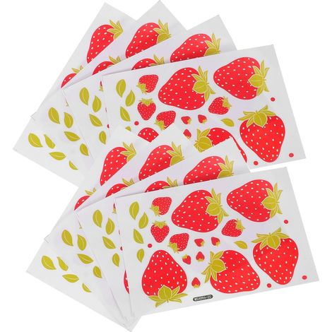 Lot de 8 Autocollants Muraux Fraise en Pvc Rouge, Faciles à Coller Décoller, sans Abîmer les Murs, Décoration pour Fenêtre et Surface Lisse (1/5)