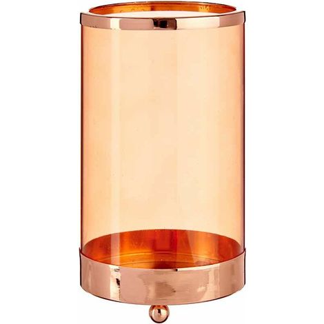 Portavelas Cobre Ambar Cilindro Metal Vidrio (9,7 x 16,5 x 9,7 cm) (1/3)