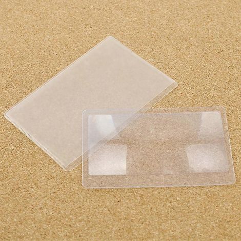 Lot de 10 loupes grossissantes x3, lentilles de Fresnel, format carte de crédit, 8,00 x 5,50 x 0,04 cm, transparentes. (1/5)