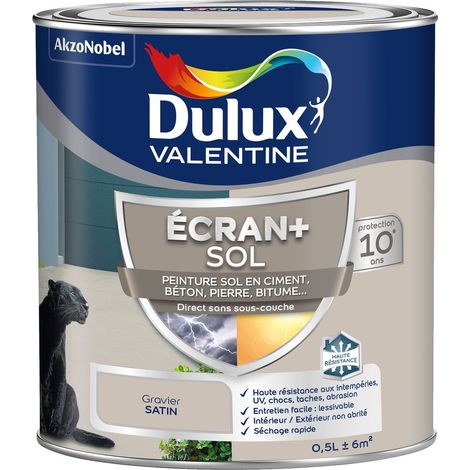 Ecran+ Sol - Peinture solvantée pour sols Intérieur et Extérieur - Ciment, béton, dalles, parquets et escaliers - Satin Gravier 0,5 L - Dulux Valentine