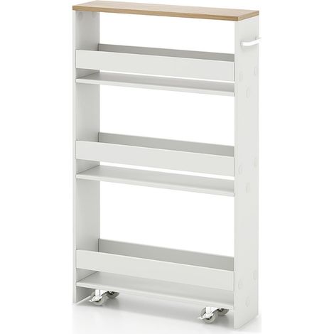 Carrello portaoggetti sottile e scorrevole 47,5 x 13 x 80,5 cm salvaspazio e facile da spostare realizzato in legno ingegnerizzato bianco e naturale 200017377