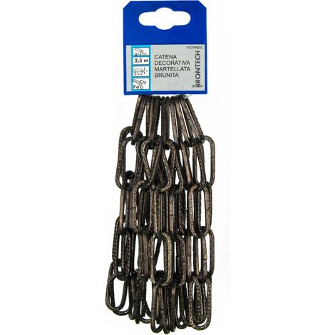 Catena decorativa pretagliata Ø 3 mm. martellata in acciaio brunito 2,5 mt.