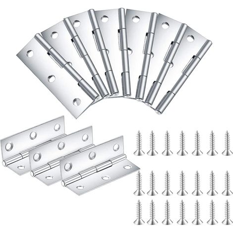 Lot de 10 charnières de porte en acier inoxydable, charnières pour meubles, connecteurs de charnières pliables pour meubles, armoires, portes, tiroirs - 6,35 cm (2,5 pouces) (1/5)