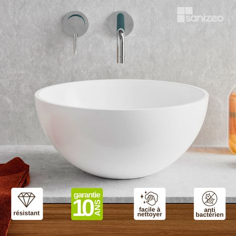 Vasque à poser ronde – Blanc Mat - Minéral composite 75% - Ø38 x H17 -5 cm – Mod. VIDAR LAVABERG (1/5)