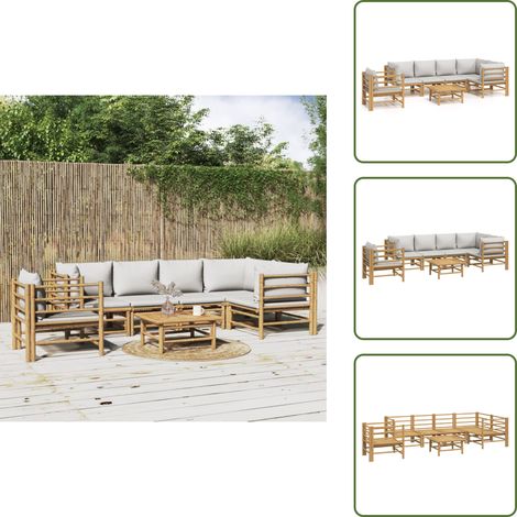 Cojines - vidaXL Set de muebles de jardín 7 piezas bambú y cojines gris claro - Sofás de jardín