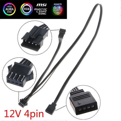 Câble de connexion RGB 12 V à 4 broches pour ventilateurs de boîtier PC, rallonge pour bande LED, compatible avec les moteurs Giga/Microstar/RGB et autres. (1/5)