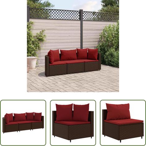 Gartenmöbel - 3-tlg. Garten-Sofagarnitur mit Kissen Braun Poly Rattan