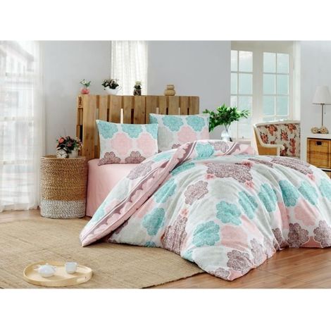 Bettwäsche - 1 Bettdeckenbezug 220x240 cm + 2 Kissenbezüge 60x60 cm - 70% Baumwolle, 30% Polyester - Türkis