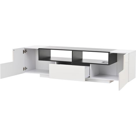 GagaMeuble TV LED 180 cm avec tiroirs, blanc et noir (1/5)