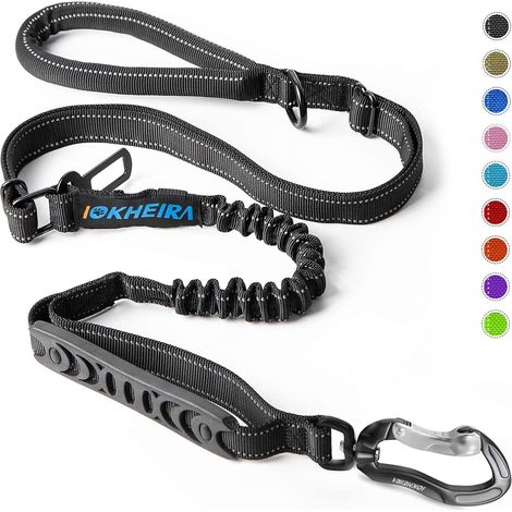 Laisse pour Chien Anti Traction avec Ceinture de Sécurité Laisse Élastique Réfléchissante Amortisseur de Choc Double Poignée Rembourrée et Mousqueton en Aluminium pour Course Jogging Randonnée Chien d (1/5)