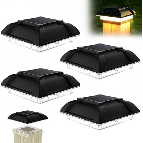 Lot de 4 Capuchon de poteau solaire, 13x13x4,4 cm, ABS, IP65, pour jardin terrasse (1/5)