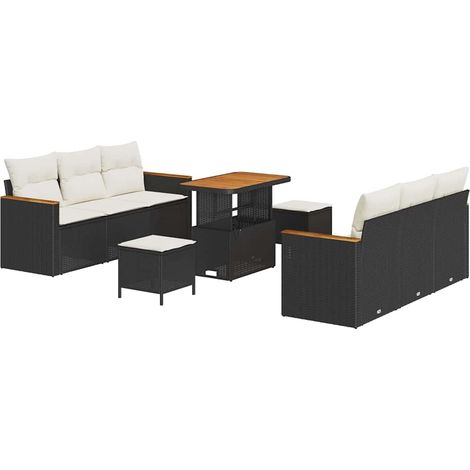 Garden Sofa Set with Cushion 11 pcs Black and Cream Poly Rattan vidaXL (1/5)