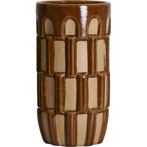Vase contemporain en céramique brillante - marron et beige (1/4)