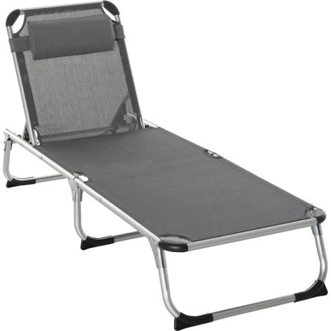 Chaise longue / Fauteuil de détente pour terrasse — Structure en alliage d'aluminium et tissu — Réglable sur 5 positions, pliable, design ergonomique — Surface en maille — Gris (1/3)