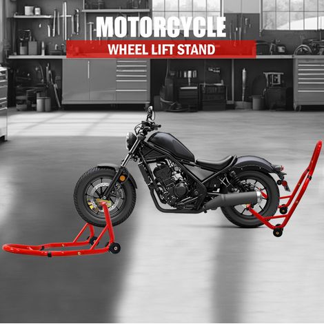 Kit de béquilles moto avant et arrière, charge 440 lbs, en acier, rouge OKMYHOME (1/5)