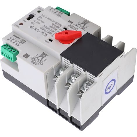 Commutateur automatique 3P 100A 400V double alimentation sans interruption, montage rail DIN, basculement automatique pour réseau électrique. (1/5)