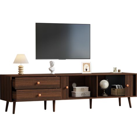 ELVMI Mueble TV con 2 Cajones, 2 Puertas Enrollables y 8 Patas, para Salón, en MDF, Nogal, 180 x 40 x 46,5 cm (1/5)