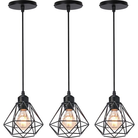 3x Suspension Luminaire Industrielle Métal Lustre Plafonnier Style Cage Ø16cm Géométrique E27 Mini Lampe Suspension Vintage pour Cuisine Chambre Couloir, Noir - Noir BLOW (1/5)