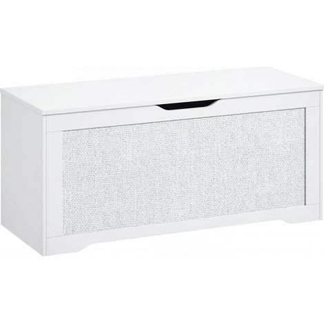 Coffre de rangement 108 L, banc de rangement avec panneau en rotin, couvercle et accoudoirs pour entrée, 80 x 40 x 45 cm, blanc (1/5)