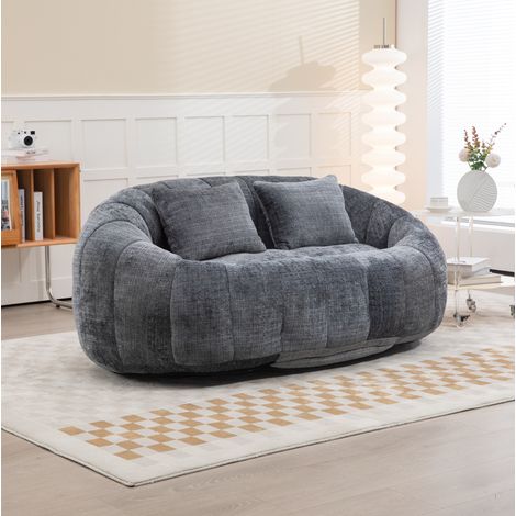 Sillon puf chenilla gris con espuma para salón y descanso OKMYHOME (1/5)
