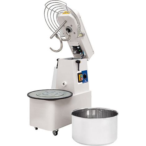 Pétrin à spirale sur roues, 25 kg/32 litres, 1 vitesse, avec minuteur et cuve détachable 424x735x810 mm - VIRTUS