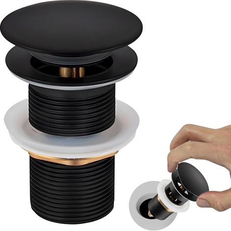 Bonde de Lavabo Pop-Up sans Trop-Plein, Bonde de Vidange Noire Universelle G 1 ¼, Bouchon de Lavabo avec Panier à Crépine, Accessoire de Plomberie pour Vasque et Salle de Bain (1/5)