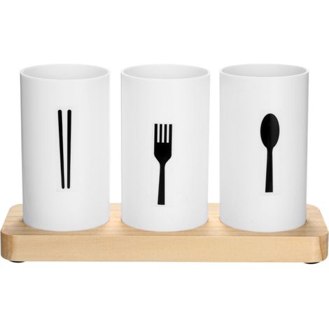 Porte-couverts avec base en chêne – Pour baguettes/cuillères/fourchettes – Organisation de table (1/5)