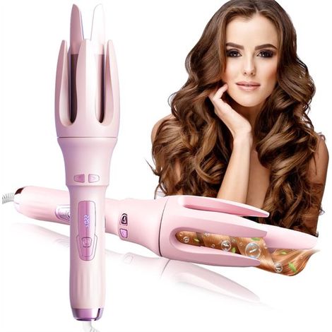 Longziming - Fer à boucler automatique rose – Rotation électrique, boucles de 32 mm, doux pour les cheveux, résultats longue durée, écran LCD (1/5)