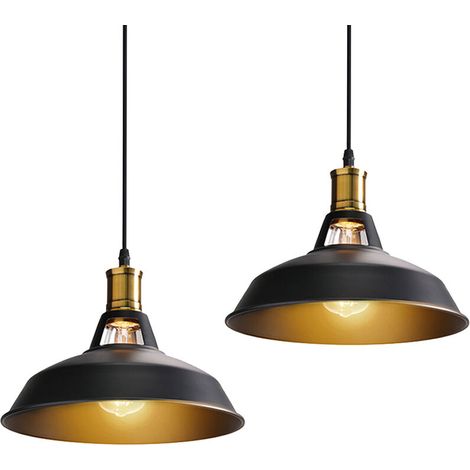 Lot de 2 suspensions vintage, 2 luminaires style industriel, plafonnier vintage éclairage intérieur, lampe cuisine salon salle à manger chambre, noir, Ø 270mm BLOW (1/5)