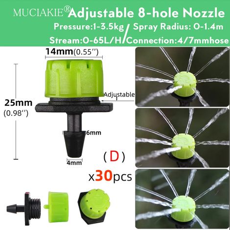 Pipette d'irrigation réglable à 90/180/360°, micro-buse pour arrosage de jardin, buse rotative, pulvérisateur à brouillard avec compensation de diamètre de tuyau 4/7 mm (1/5)