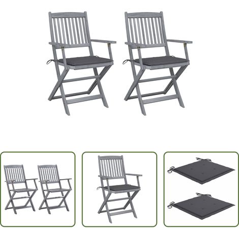 Akazienholz - Klappbare Gartenstühle 2 Stk. mit Sitzkissen Massivholz Akazie (1/5)