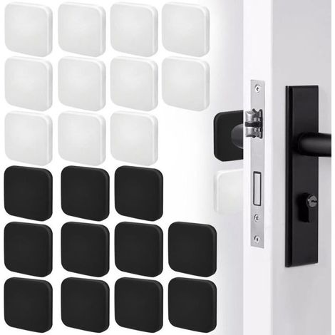 CSPARKV Lot de 22 Butée de Poignée de Porte Murale, Butée de porte 40 x 10 mm Noir et Blanc Butoir de Porte en Silicone Butées de Porte Autocollantes Coussin de Protection Carrée Protections Murales (1/5)