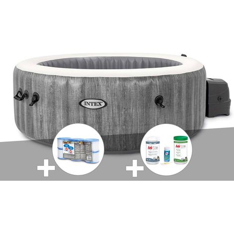 Kit spa gonflable Intex PureSpa Baltik rond Bulles 6 places + 6 filtres + Kit de traitement brome
