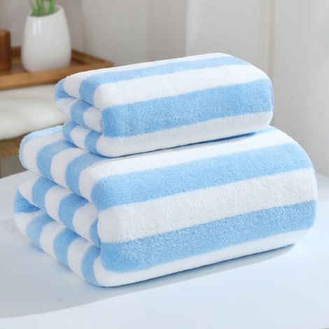 Toalla de baño absorbente para adultos, ideal para el cuerpo, la cara y el vello facial. Toalla de playa grande, de 75 cm x 35 cm, con rayas azules. (1/5)