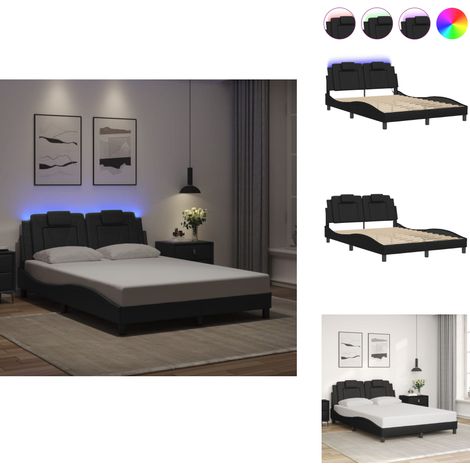 Cadre de lit avec LED sans matelas noir 120x200 cm - Lit Plateforme - Lit Design - Cadre Lit - Lit Double - Luminaire Intégré (1/5)