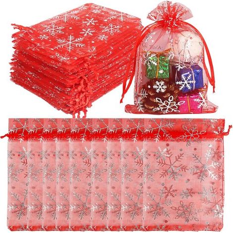 100 pièces - Sachets en organza - 1015cm - Sachets à Snoep - Sachets cadeaux - Sachets à bijoux - Sachets Sacs parfumés - Sachets de fête - Flocon de neige rouge - pour Bijoux, Fête de fête de mariage (1/5)