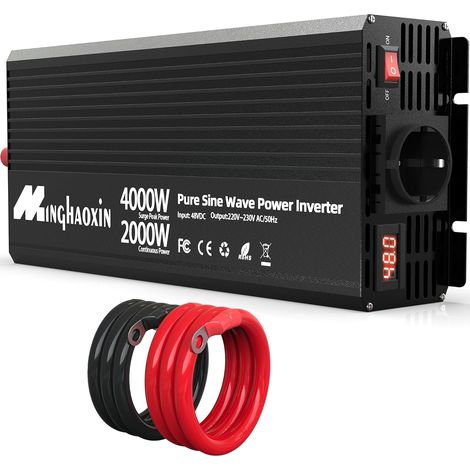 Convertisseur 2000W 48V 220V230V Pur Sinus Onduleur Power Inverter Prises EU, Systèmes Solaires, Voiture Camping Voyage Caravane, 4000W Peak (1/5)