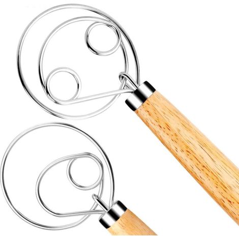 Dänischer Teigbesen, 2er-Set hochwertige Edelstahl-Schneebesen mit Teigschaber für Brot-, Gebäck- oder Pizzateig – Perfekt zum Backen