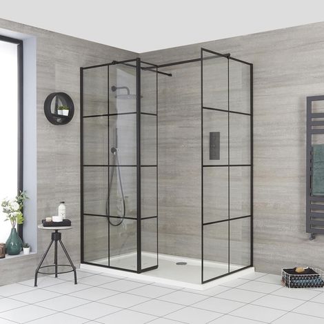 Hudson Reed – Douche italienne d’angle avec verrière – Verre trempé 8 mm – Receveur blanc 110x70 cm – Hauteur 1,95 m – Design réversible (1/5)