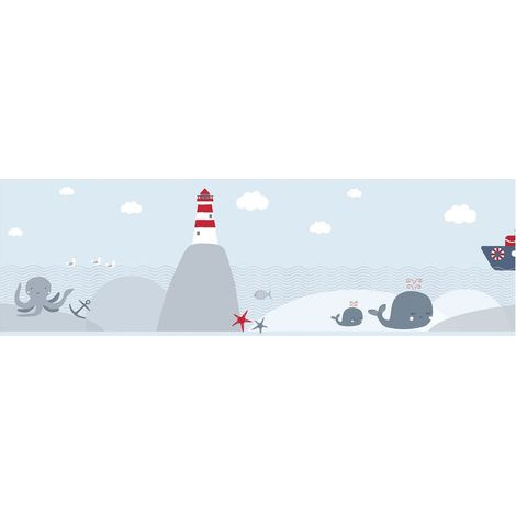 Animal pattern wallpaper wall Profhome 403761 self-adhesive border slightly textured with animal pattern matt grey red blue white 0.75 m2 (8.07 ft2) (1/5)