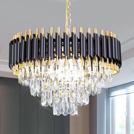 1 Lustre, Cristal, Noir, 50,8cm, LED Encastré, 4 Niveaux, E14 x 7, Salle À Manger