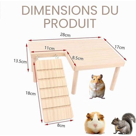 Hamster Platform with Ladder Bridge, Climbing Platform for Small Animals, Wooden Play Structure for Rats, Chinchillas, Squirrels and Pet Birds, Cage Toy (1/4)
