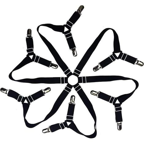 Sangles élastiques réglables pour le drap-housse, fixation par sangles croisées, convient aux matelas ronds et carrés (noir). (1/5)