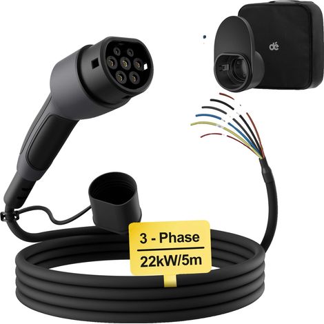 Câble de recharge pour véhicule électrique, 3 phases, 32A, IP55 (1/2)