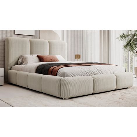 MEUBLER DESIGN Lit Honor Velours Côtelé Avec Coffre De Rangement Et Tête De Lit Matelassée - Velours Côtelé Beige - 160x200, Style , x x cm (1/5)