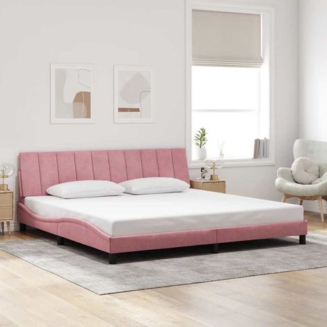 Cadre de lit sans matelas Hanko rose 200x200 cm velours (1/5)
